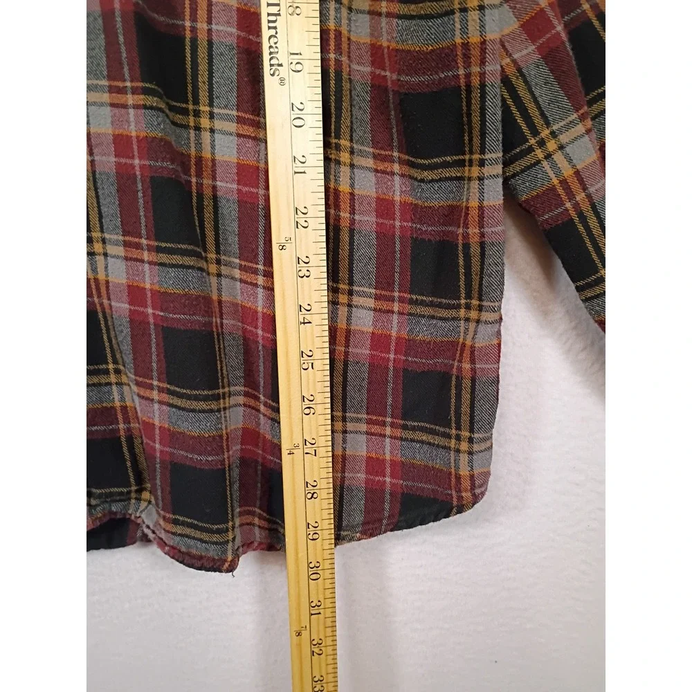 Rugged G.H. Bass Mens XL Burgundy Black Plaid Cotton Flannel Button Down Shirt